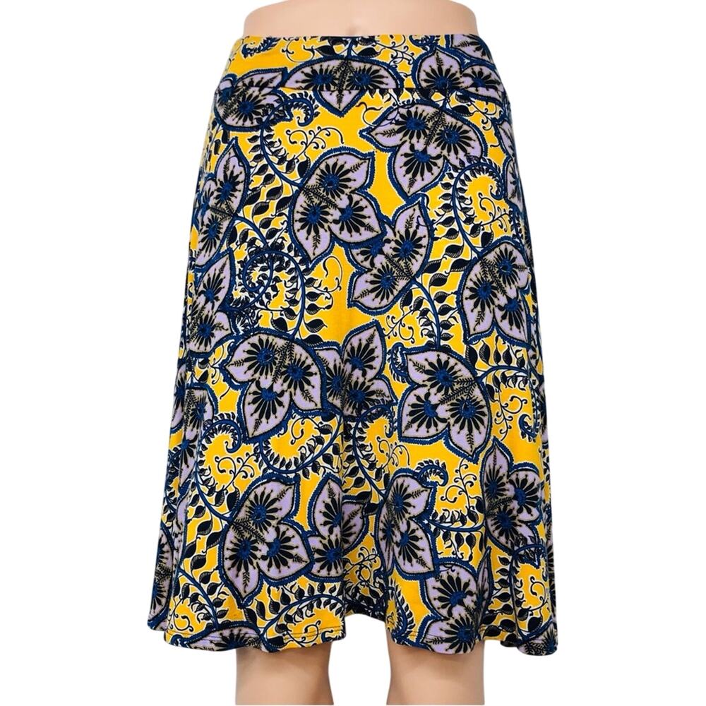 Renee C Gold Purple Floral A Line Skirt Versatile Pull On Bias Cut Fully Lined